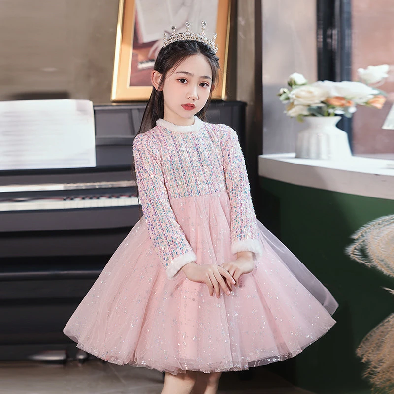 女童连衣裙冬季2025新款儿童礼服女孩洋气时髦加绒公主裙冬装裙子