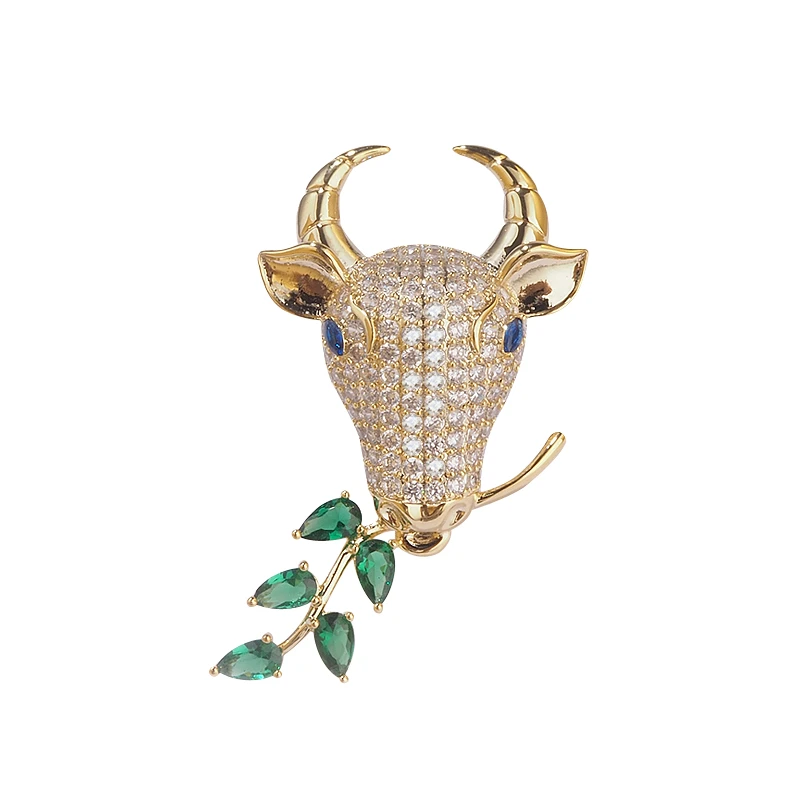 铜合金胸针 牛气冲天国风童年精致生肖牛嫩草胸针女西装配饰