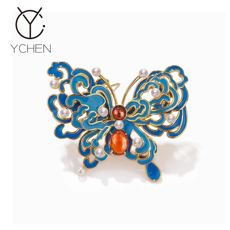 铜合金胸针 高档国风景泰蓝蝴蝶胸针女高级感精致连衣裙西装配饰