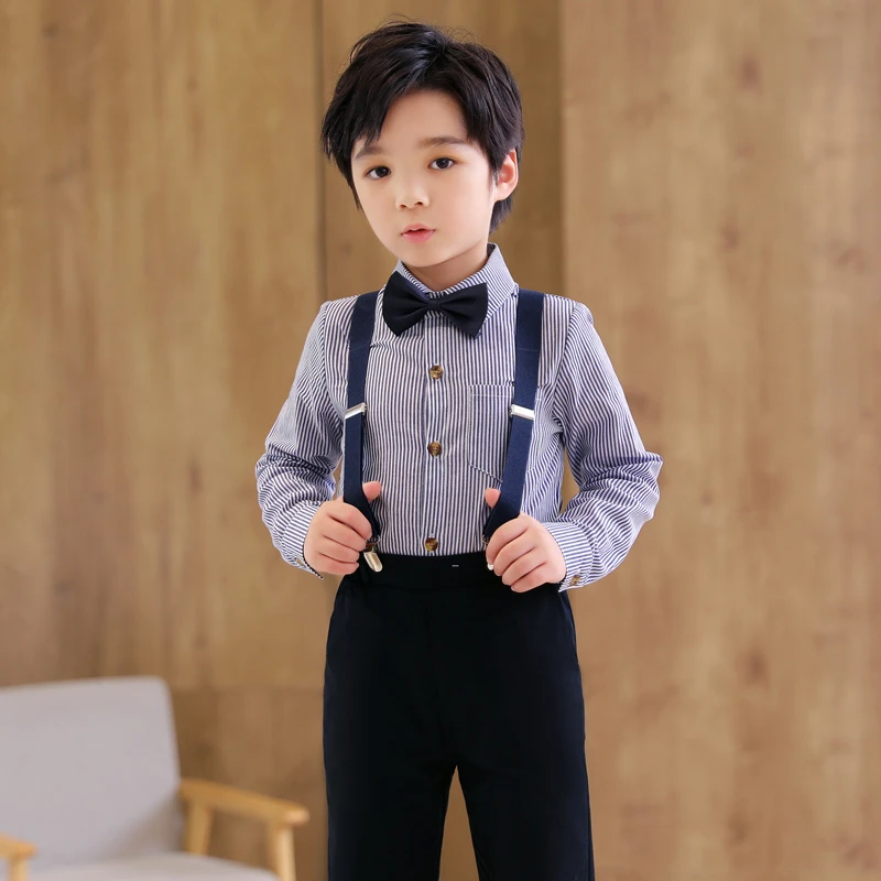 儿童套装2023新款男童洋气条纹马甲套装儿童舞台主持演讲摄影礼服