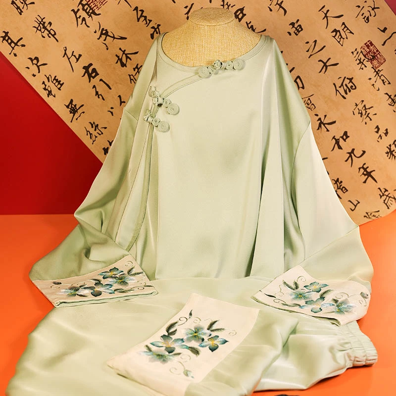 家居服睡衣 长袖套装苏绣睡衣国风睡衣夏季复古中国风睡衣新中式
