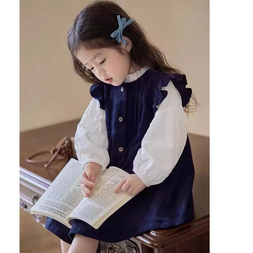 女童灯芯绒连衣裙套装2025新款春款公主背心洋气裙子女童儿童衣服