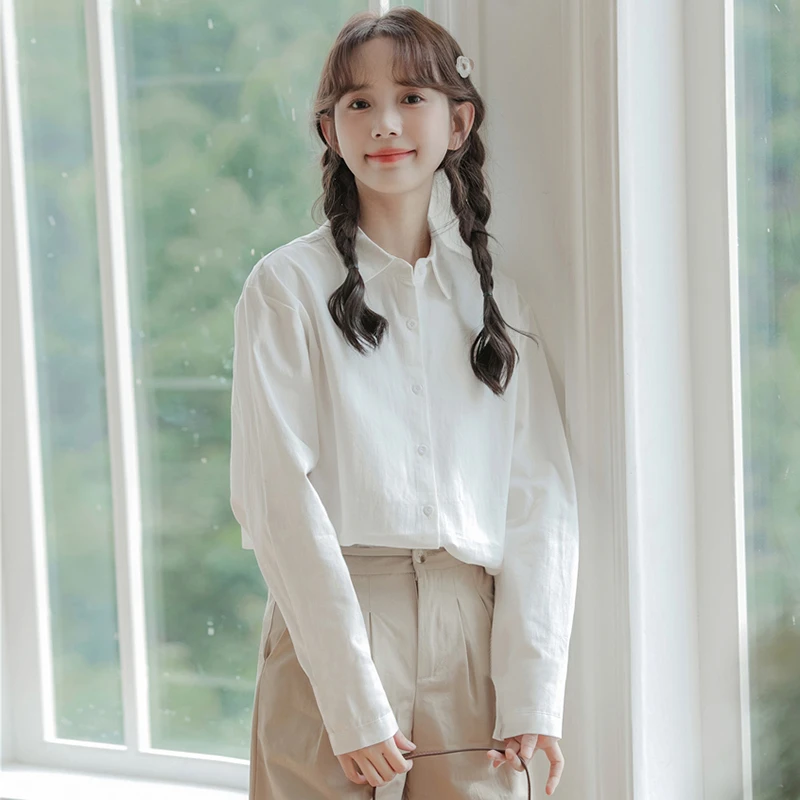 2024新款小个子春季长袖学生毕业面试正装上衣打底内搭白衬衫女款