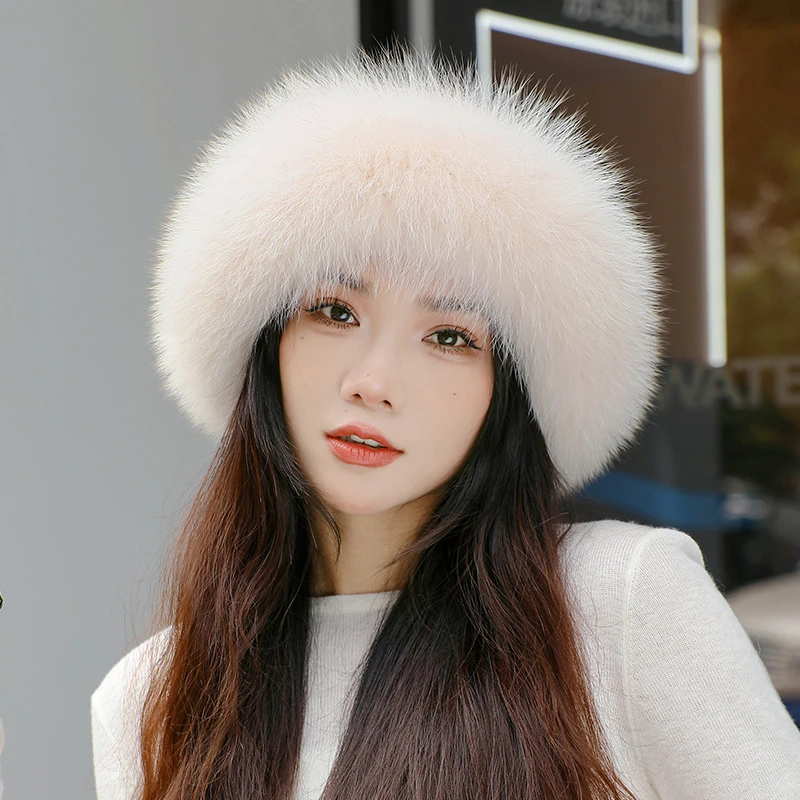 2023新款皮草冬天帽子女款保暖可爱显脸小狐狸毛渔夫帽兔毛针织帽