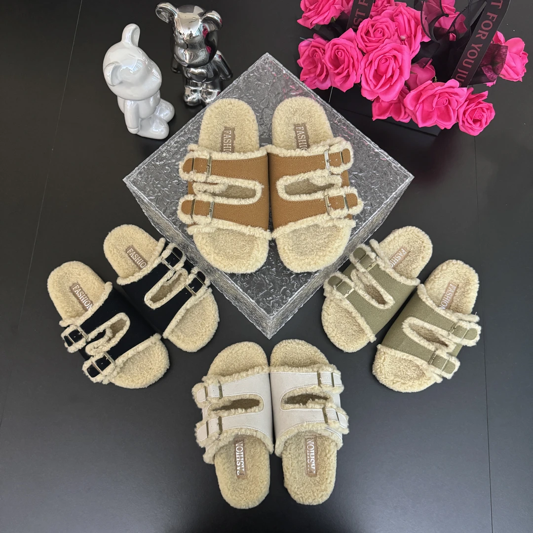 厚底毛毛拖鞋女外穿2024新款韩版秋冬季时尚百搭扣子防滑毛绒鞋子