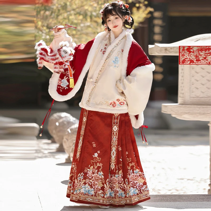 忆汉兮原创汉服女【小花神】明制加绒交领琵琶袖加厚秋冬日常马面裙