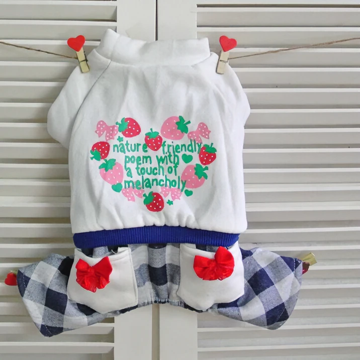 宠物衣服冬装新款爱心草莓四角宠物衣尺码手工尺码