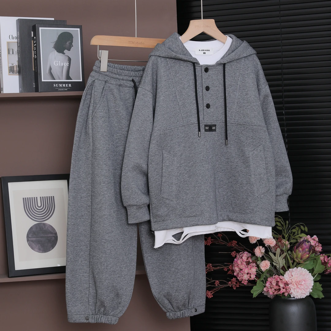 【现货】男女童连帽休闲套装潮牌2024年新款秋季韩版宽松两件套