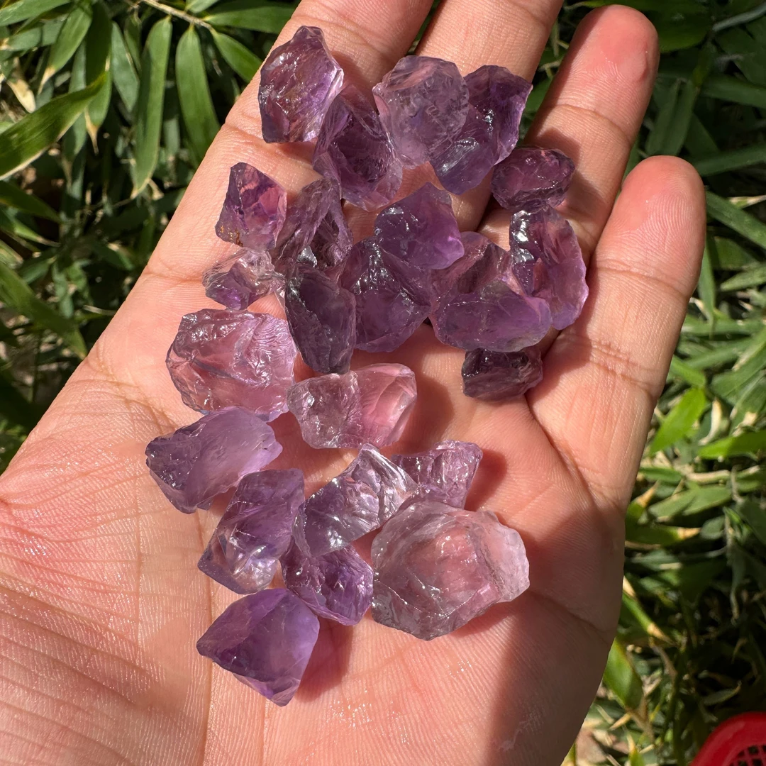 100g高透巴西天然紫水晶原石碎石可做魚缸石未拋光打磨