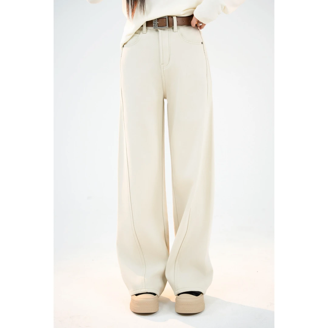 宿慕SUMU女款加绒弯刀阔腿牛仔裤 10-29 冬季2024新款长裤C9902T