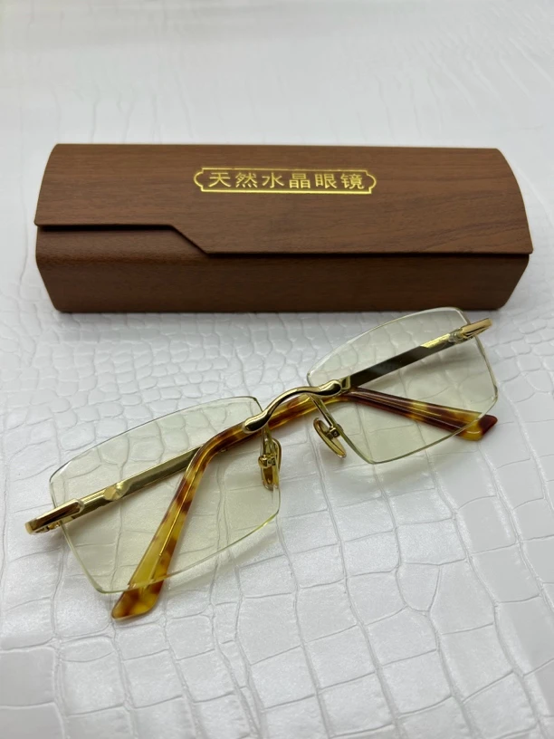 天然水晶石头竹叶青无框商务款高清高透护眼养目