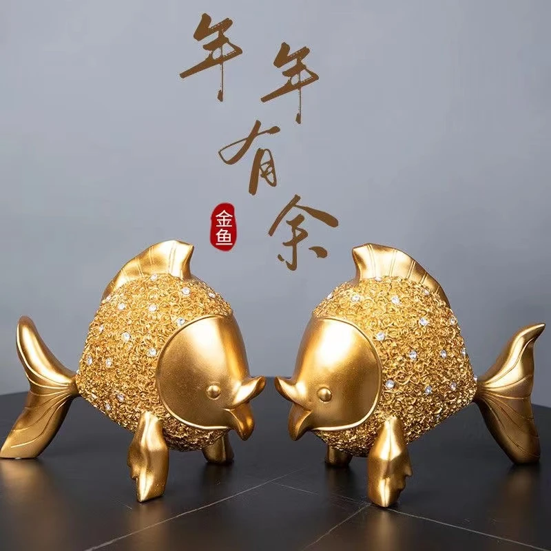 【直播专属】年年有鱼摆件书柜轻奢高档装饰乔迁新居客厅摆件金色