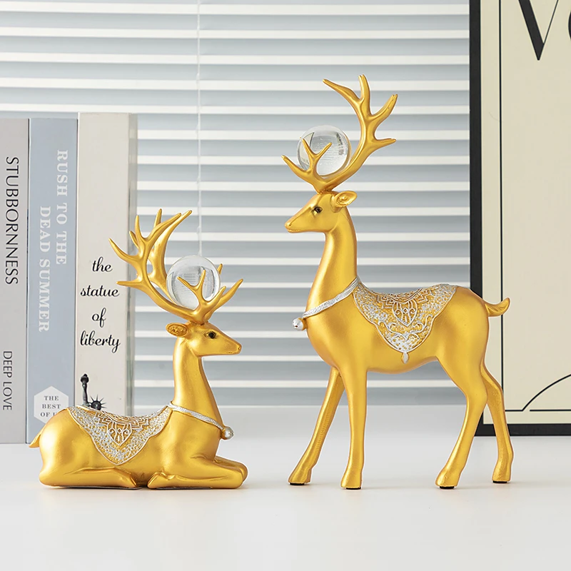 高档中式招财玄关新款鹿摆件创意网红小摆件礼品客厅玄关卧室摆件