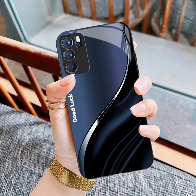 适用OPPO Reno6Pro新款钢化玻璃高档手机壳GOOD高颜值潮牌防摔保