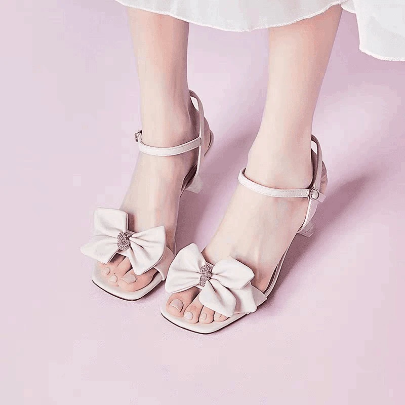 夏季1101细跟高跟鞋蝴蝶结凉拖女鞋23X