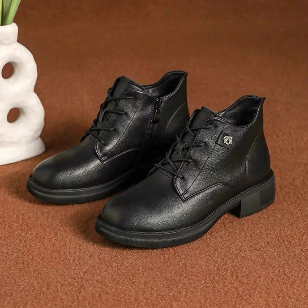 冬季1703加绒侧拉链系带时尚皮鞋马丁靴23D