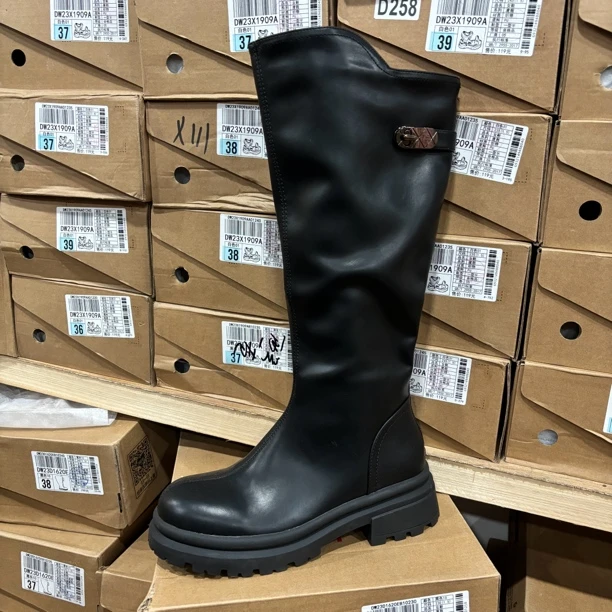 长靴3837加绒圆头厚底后拉链高筒靴23D