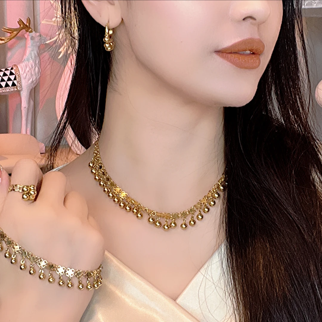 Xyuer/谢雨儿 钛钢项链 Xyuer谢雨儿金色珠珠流苏款首饰套装