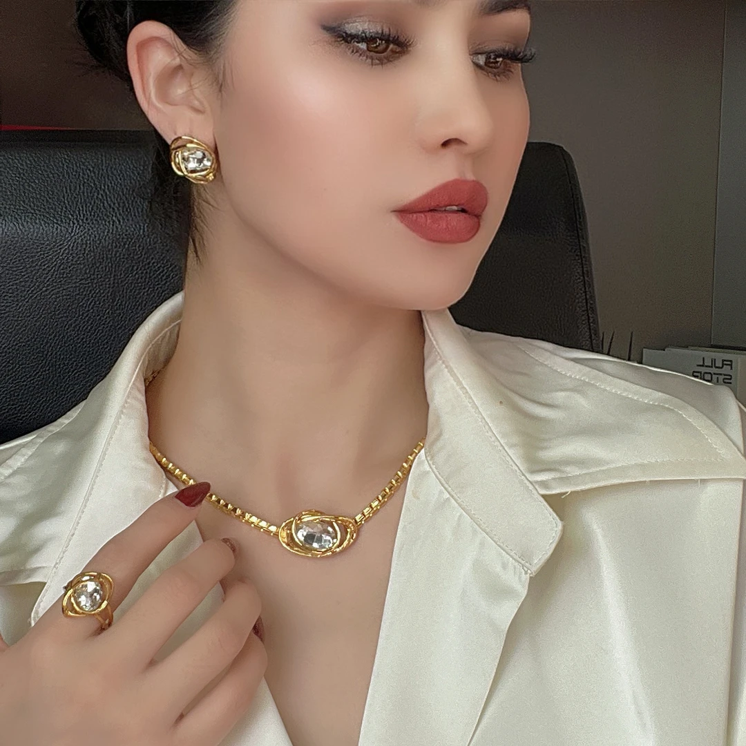 铜合金项链 Xyuer谢雨儿时尚个性水小晶四色首饰套装
