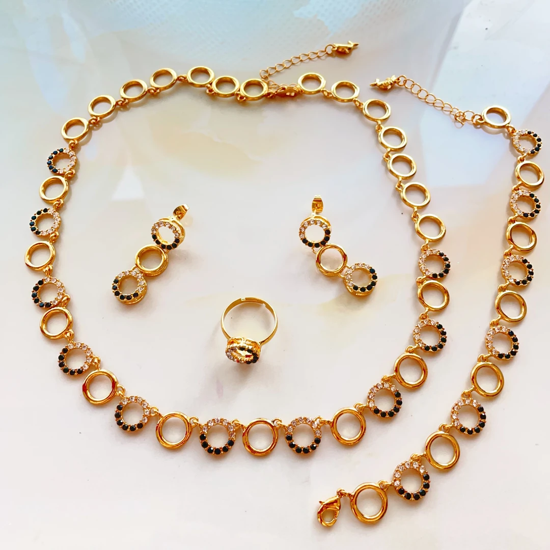 铜合金合成锆石项链 Xyuer谢雨儿多圈个性款首饰套装