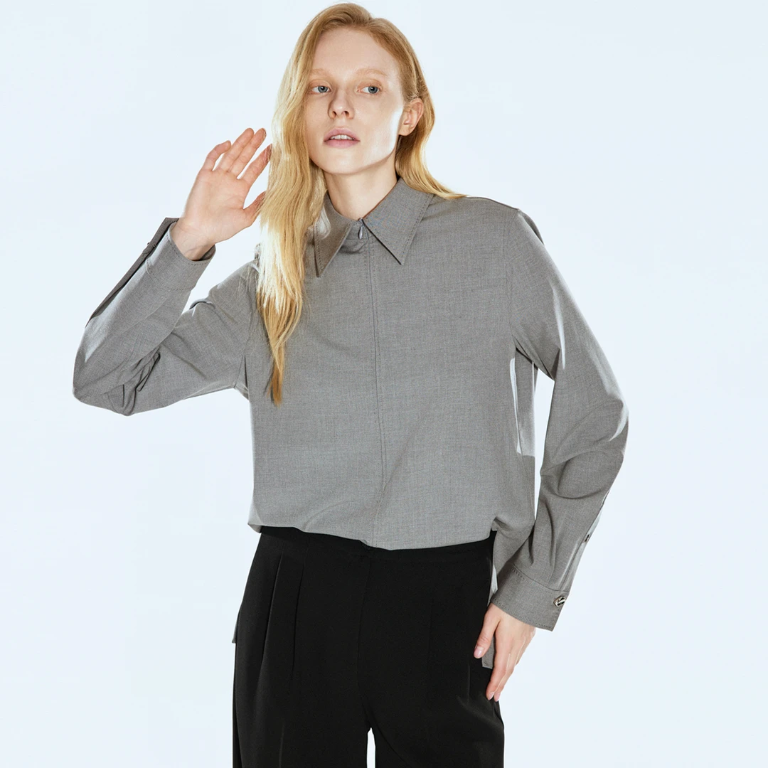 COVERINS2024秋季新款格雷系高密TR混纺简约翻领衬衫CC34330140