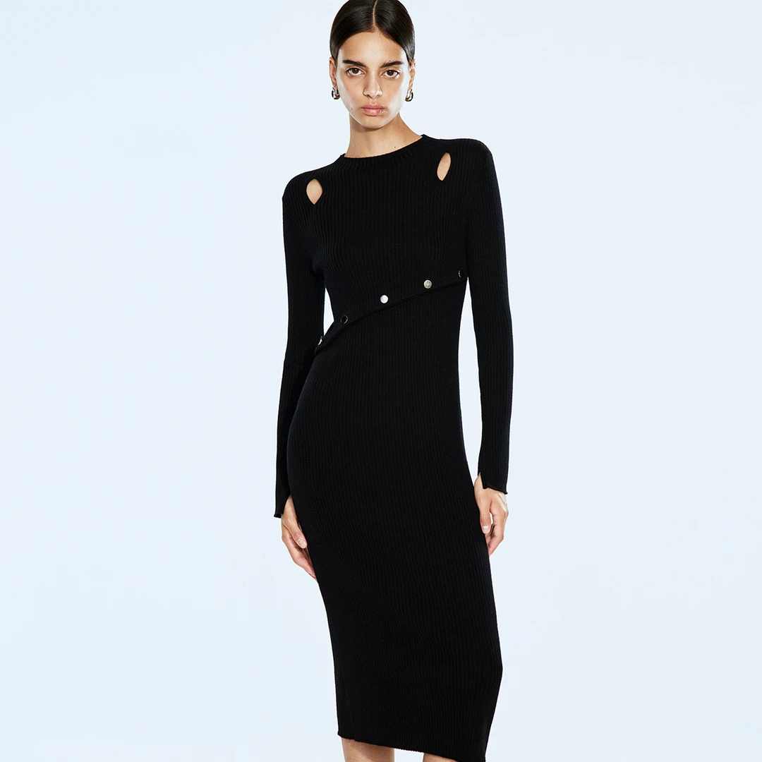 COVERINS春款切割感小黑裙气质收腰显瘦女装连衣裙CC34106220