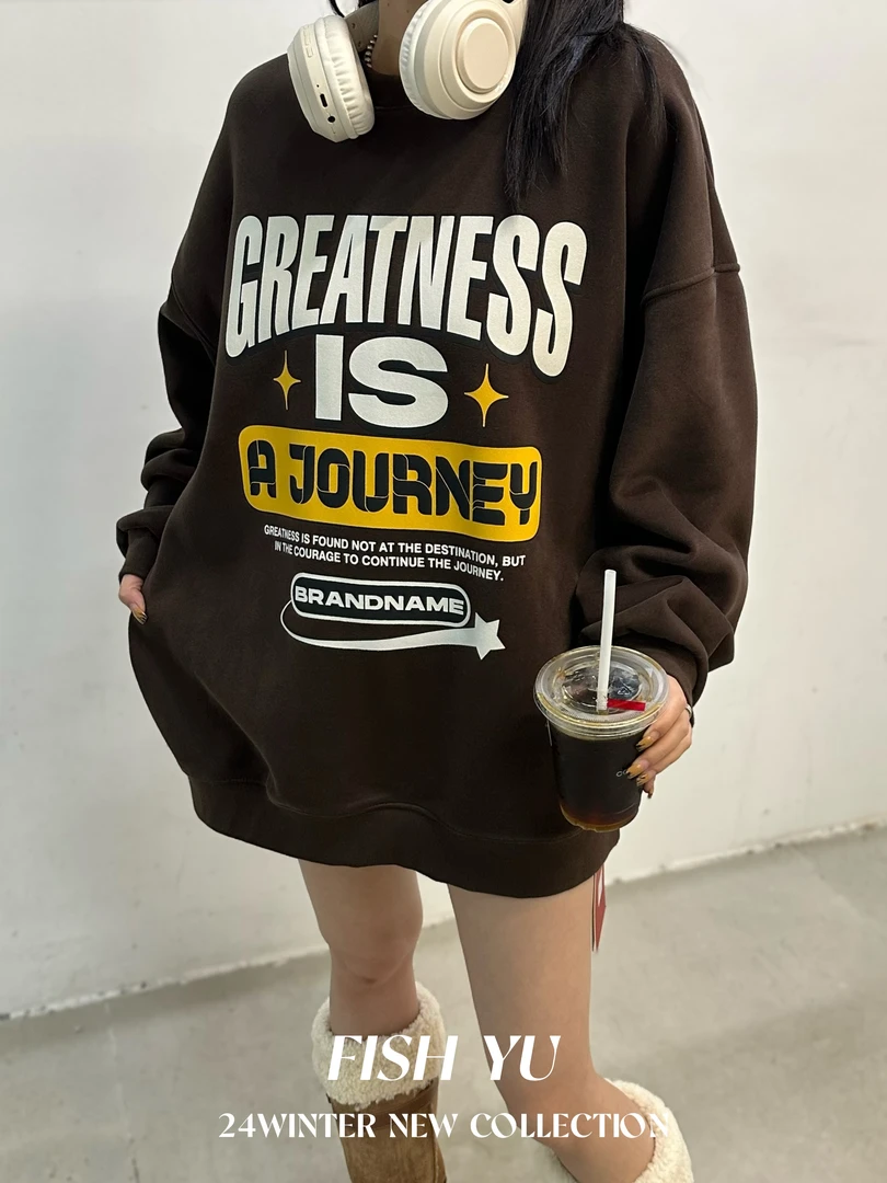 黑店女装同同推荐时尚ins圆领套头百搭卫衣韩版 秋冬宽松加绒