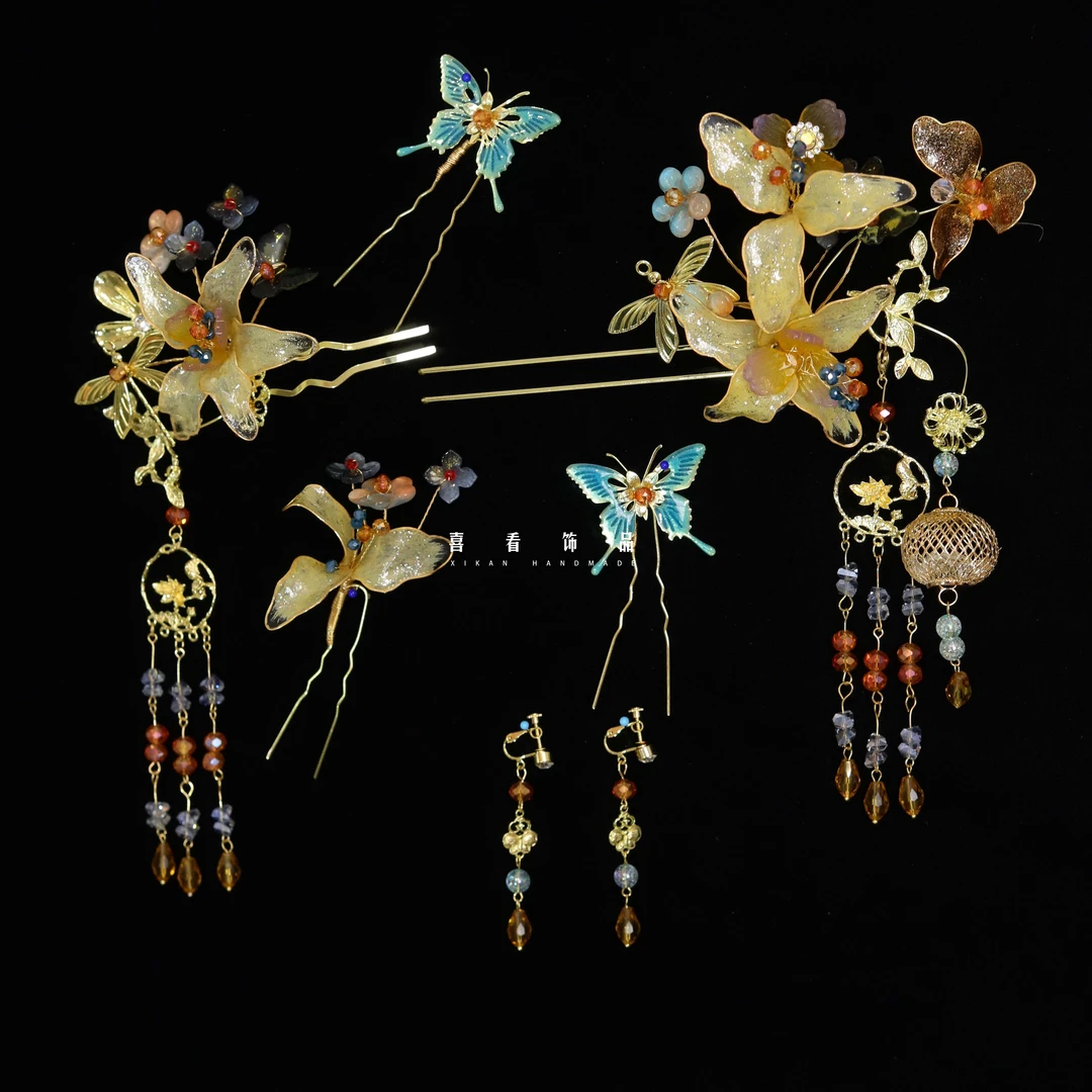 锌合金婚庆饰品 HZ803锌合金树脂婚庆黄色精致高级减龄秀禾饰品