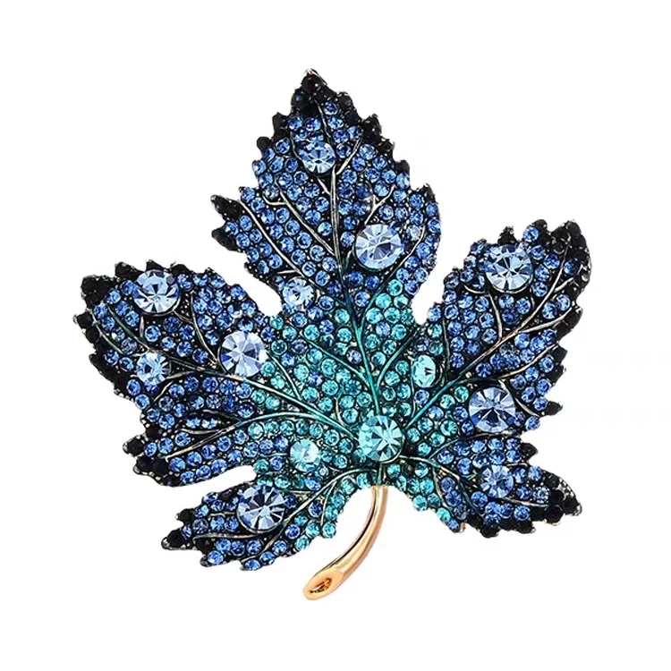 铜合成锆石胸针 精致百搭简约西装外套雅丹胸花配饰蓝色枫叶1003