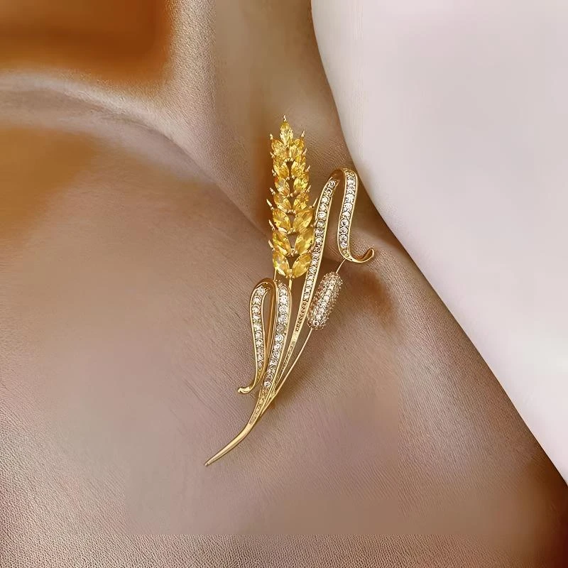 铜合成锆石胸针 设计精致优雅西装裙子百搭雅丹孤品金色麦穗1021