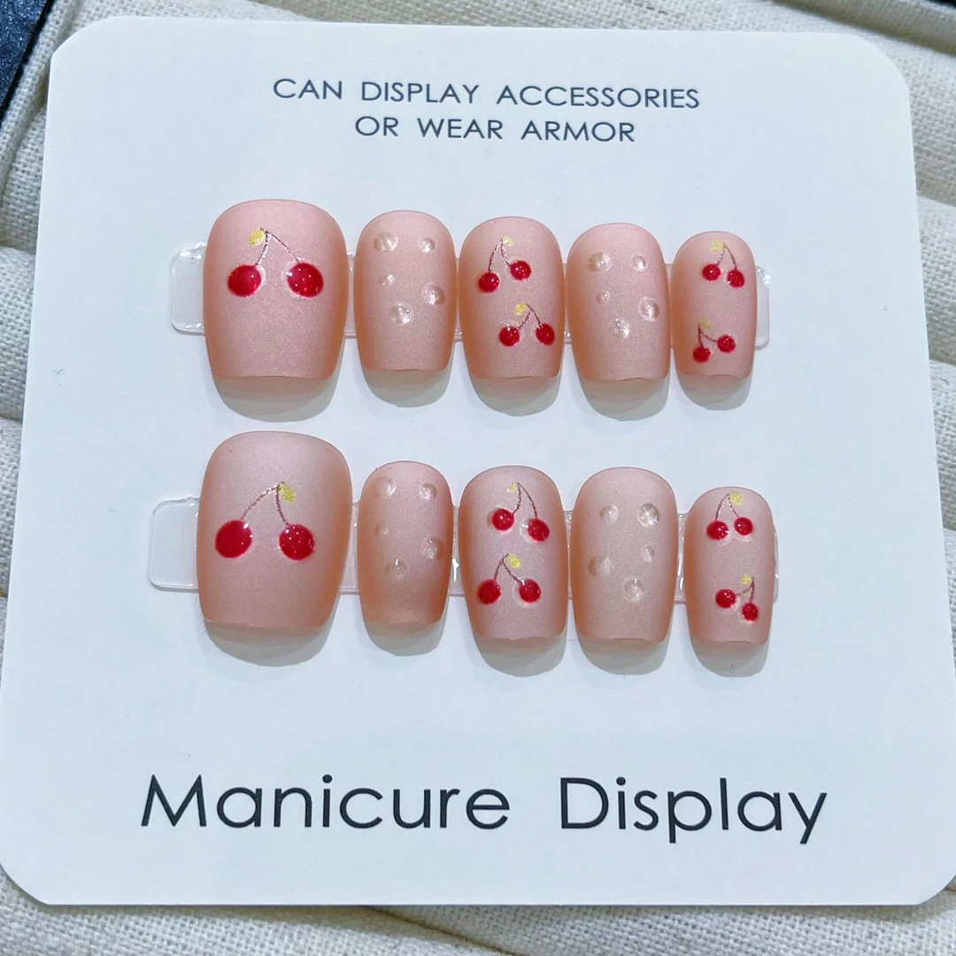 （短方）樱桃 穿戴甲美甲贴片可拆卸24片装