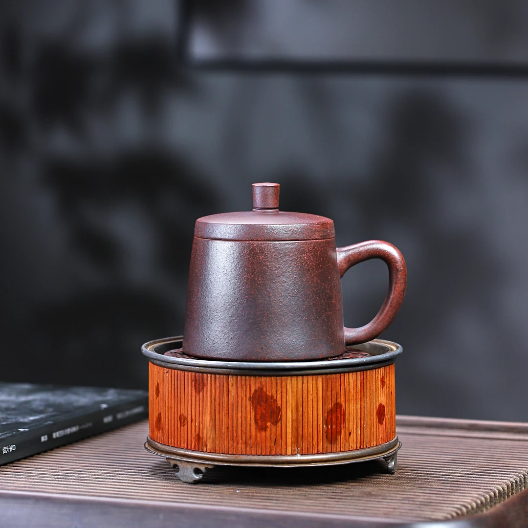 手工杯 | 宜兴紫砂杯  紫器公社手工紫泥柴烧盖杯