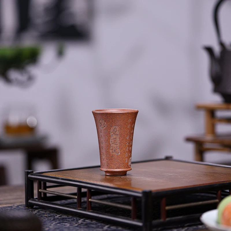 手工杯 | 宜兴紫砂杯 桃花泥柴烧（爱莲说）手工闻香杯