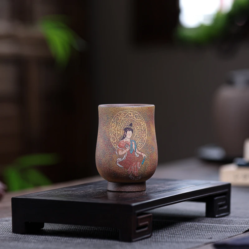 手工杯 | 宜兴紫砂杯  九斋敦煌飞天系列（观自在）青灰段