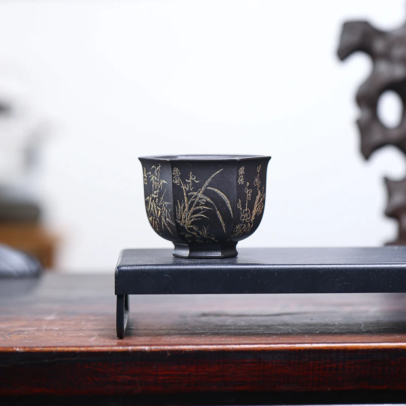 手工杯 | 宜兴紫砂 《六面花》六方手工主人杯