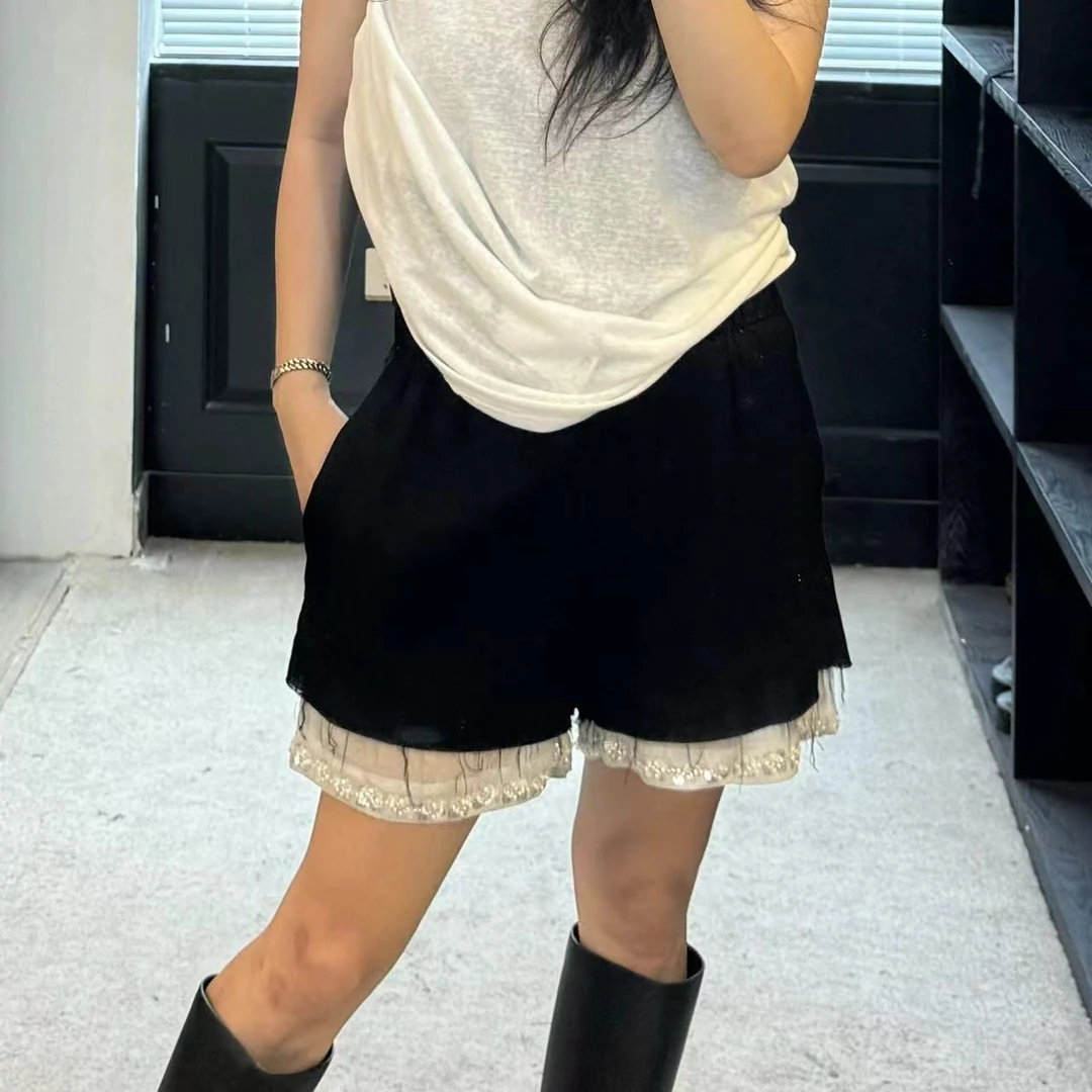 《年底清仓福利》亮片拼接短裤大码女装夏季薄款显瘦百搭休闲宽松