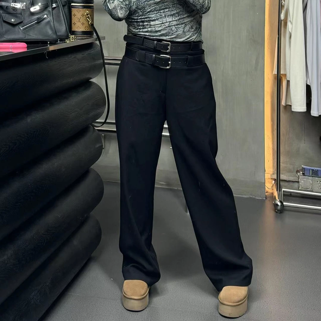 《年底清仓福利》双腰带西裤大码女装春季显瘦百搭高腰气质简约ins