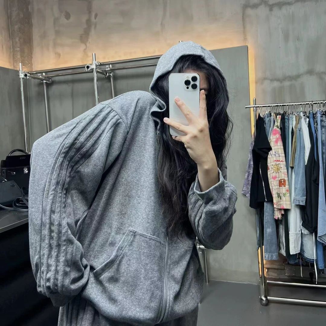 《年底清仓福利》三条杠外套大码女装夏季显瘦百搭运动宽松连帽上衣