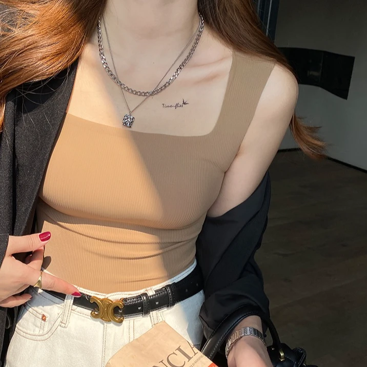 【运补6-8】团6小仙女吊带背心内搭带胸垫一体杯无痕百搭女士美背