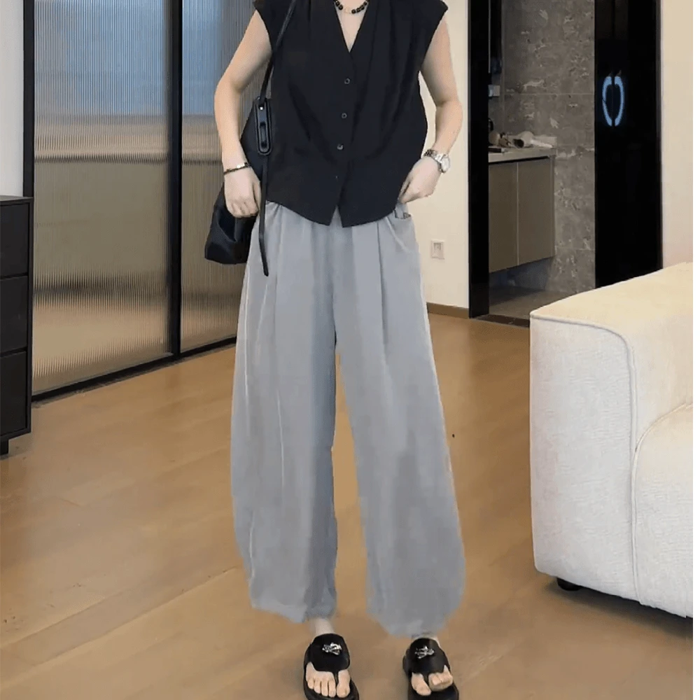 2025九分阔腿裤香蕉裤女夏薄款大码微胖梨形身材腿粗凉凉裤奶奶裤