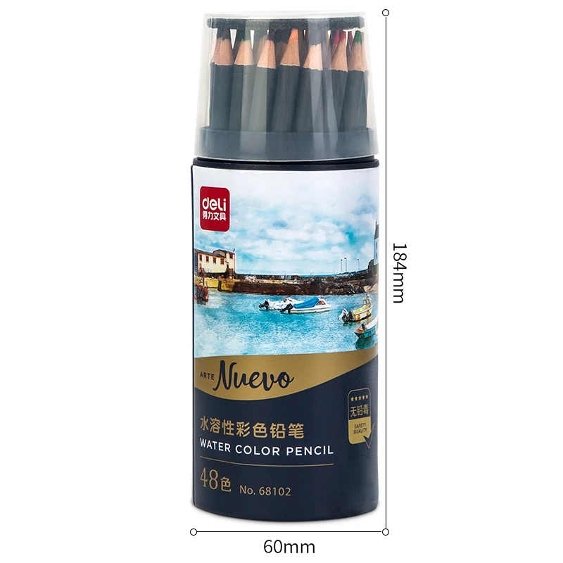 得力68102彩铅48色水溶性彩铅(混)(48色/筒)