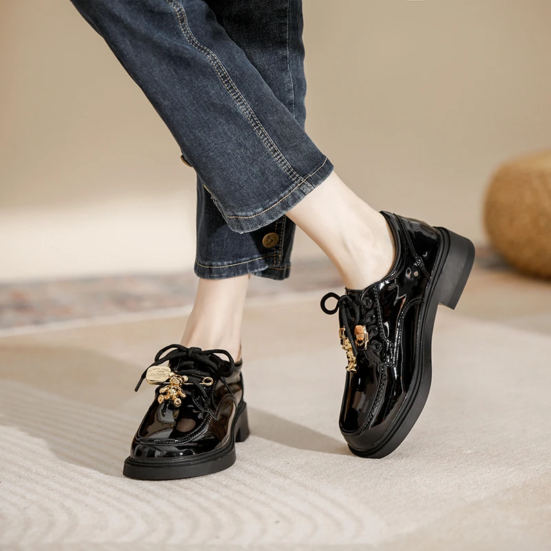 乐福鞋女鞋子新款2025爆款春秋系带黑色JK洛丽塔软底单鞋小皮鞋