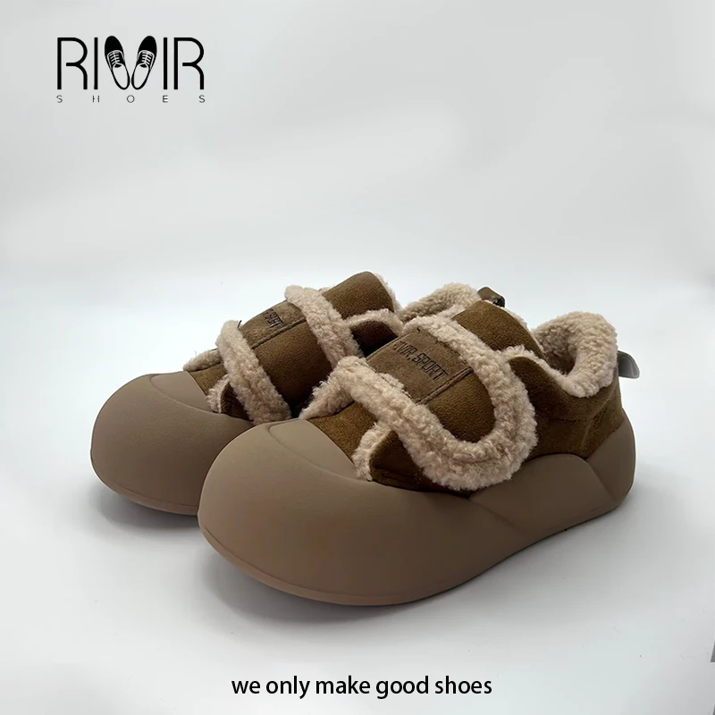 【咖啡豆】RIIR2024冬季新款加绒棉鞋厚底魔术贴百搭时尚女鞋