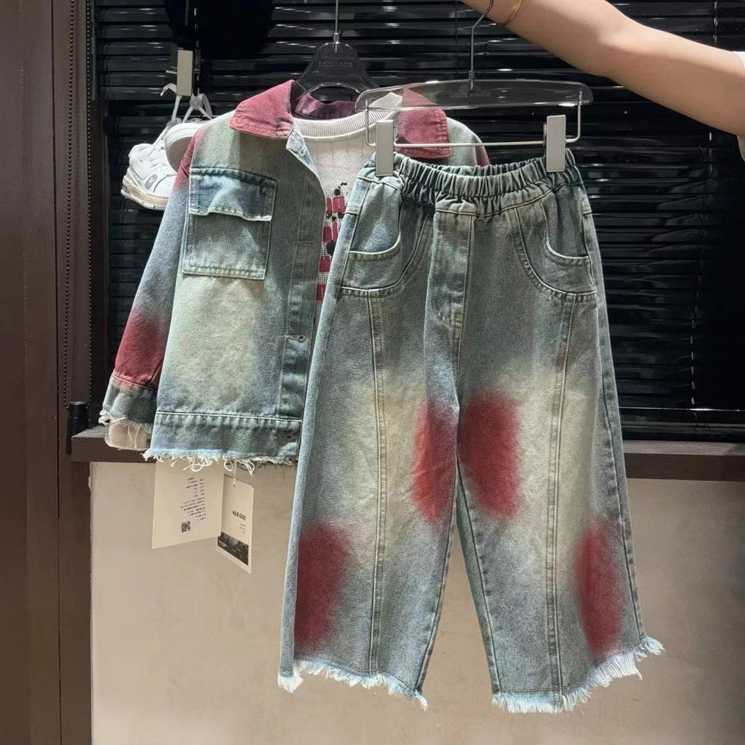 新款原创洋气休闲潮流牛仔套装-0800