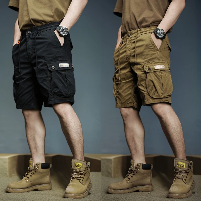 多口袋潮棉流行港风美式复古弹力户外休闲裤薄款男士五分工装短裤