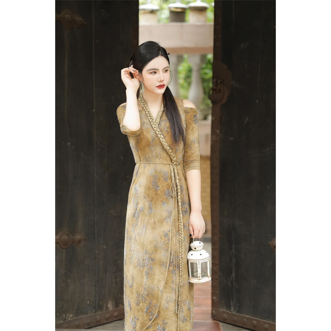 DMJ柠柠【流金岁月】重工刺绣围裹式气质夏季短袖绣花民族风连衣