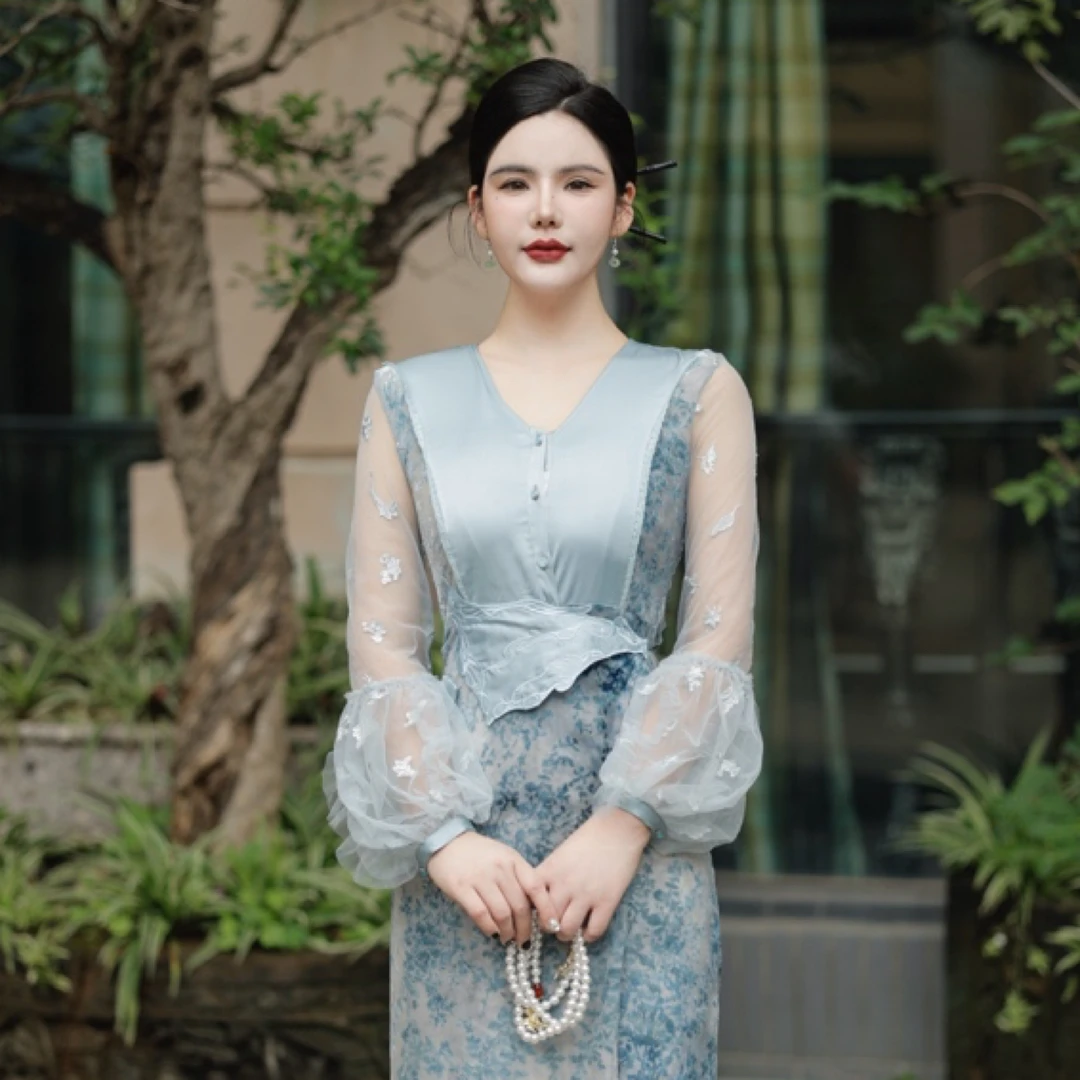 新款原创设计师小众【忘忧湖】显瘦气质轻奢时尚收腰优雅女装连衣裙