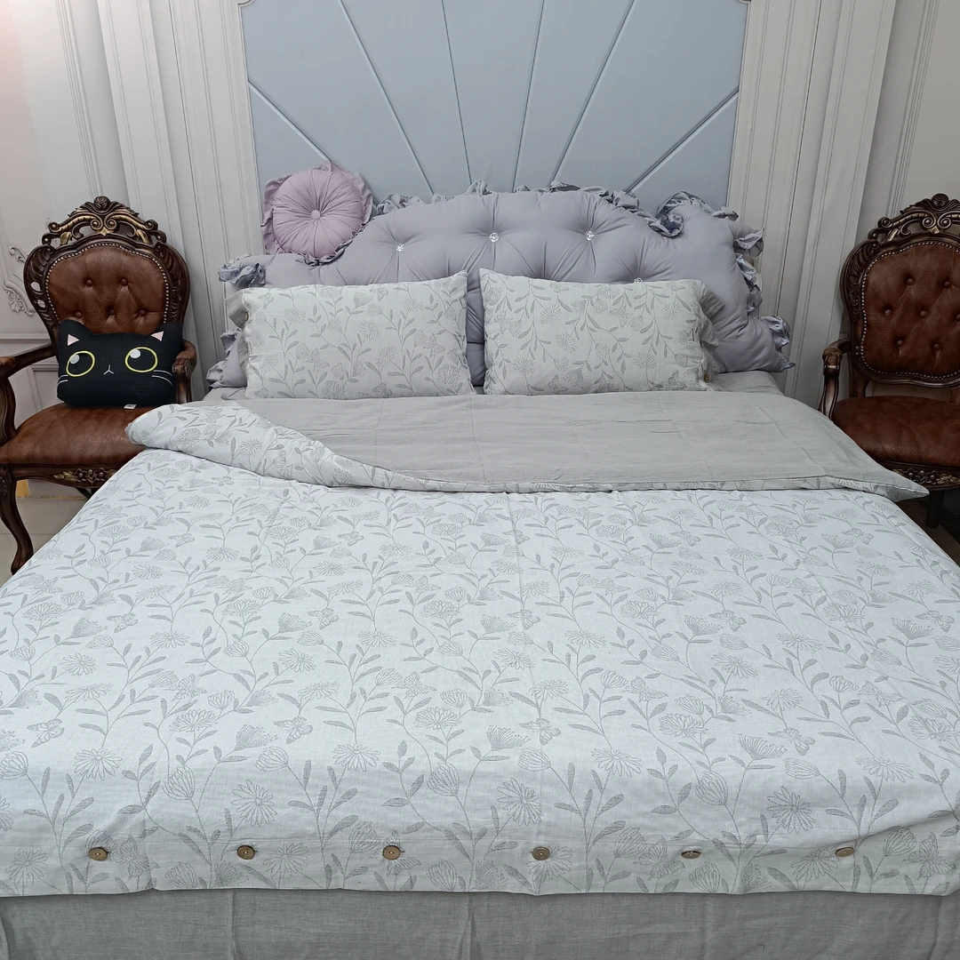 H007尾单【纯棉三层纱】灰色织提花四件套标准被罩2*2.3丝滑亲肤