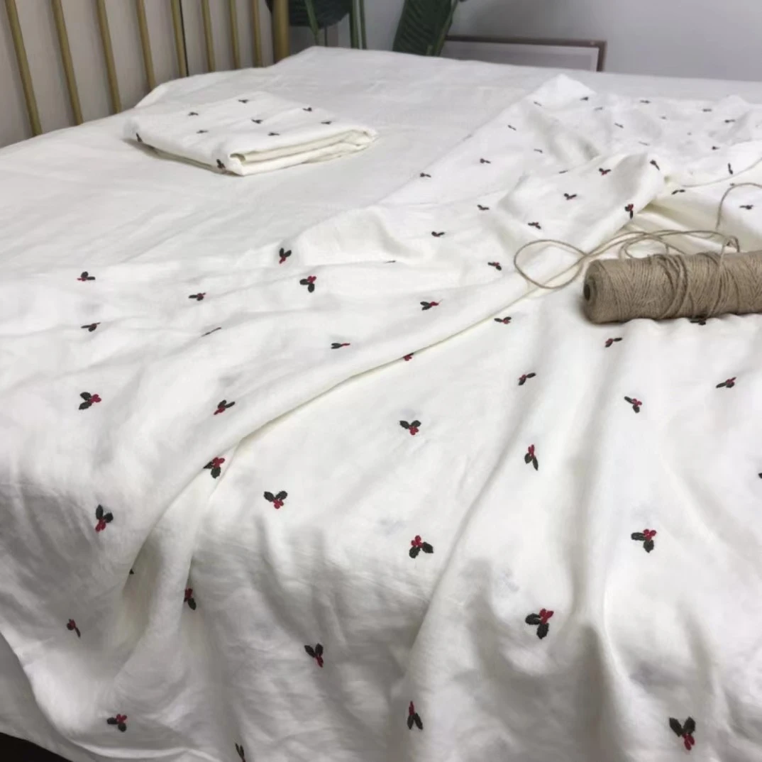 C995外贸尾单【汉麻】多功能刺绣盖毯双层花边1.4*2汉麻单人盖毯