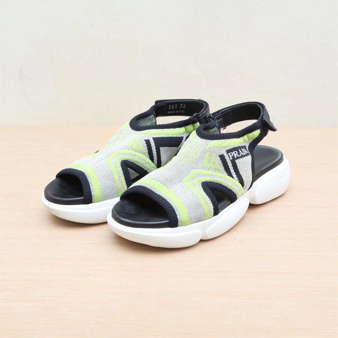 99新 Prada/普拉达 拼黄色凉鞋 拼色 棉/橡胶 36码 P244069263